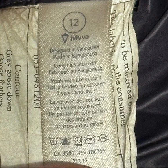 IVIVVA Lululemon Girls Winter Snow Long Down Parka Jacket Size 12 Purple